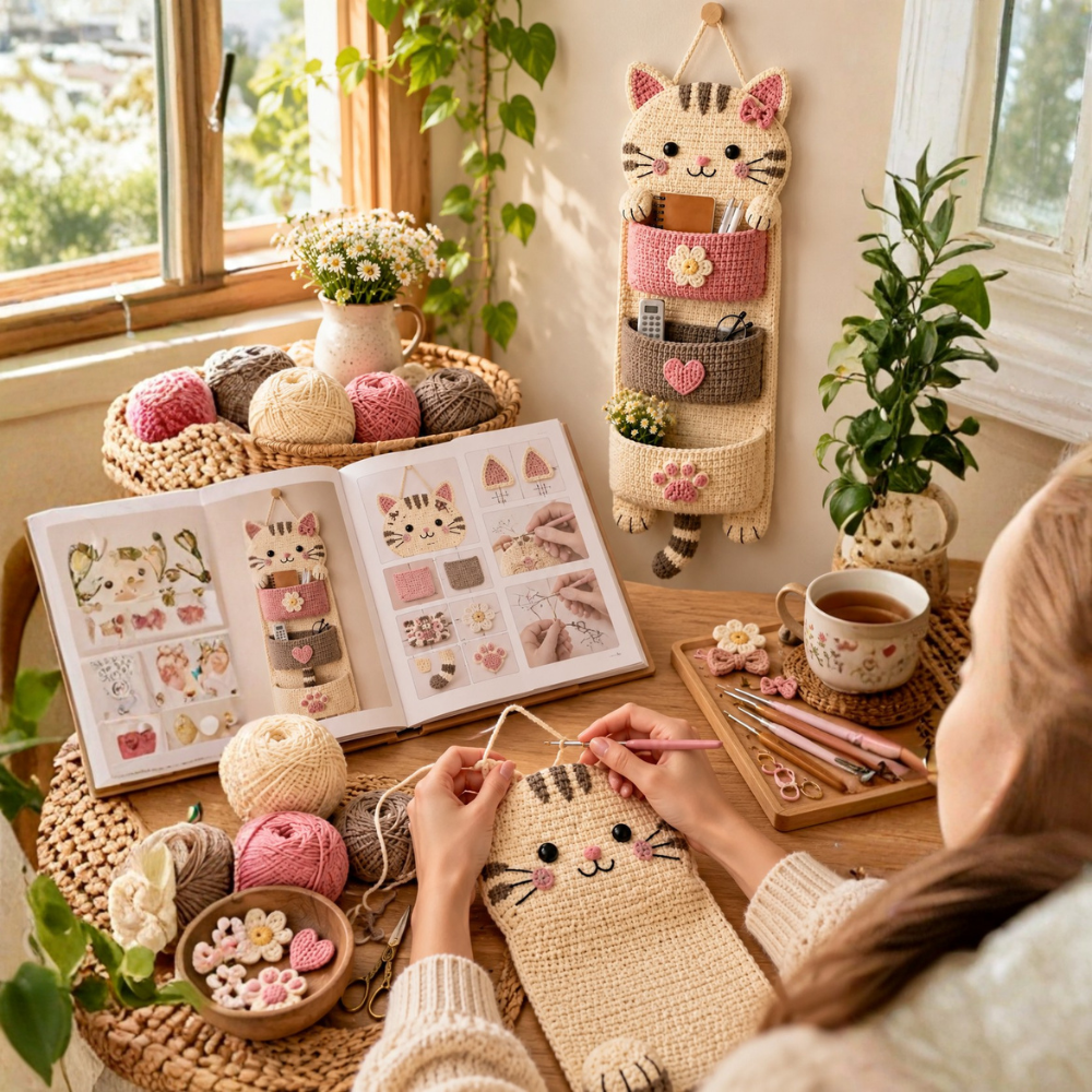 Crochet Cat Wall Organizer Pattern