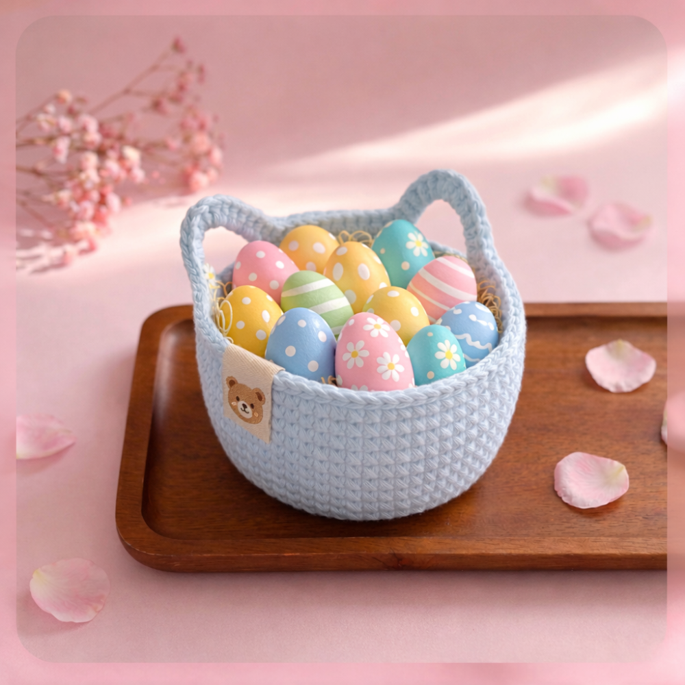 Adorable Cat-Eared Crochet Baskets