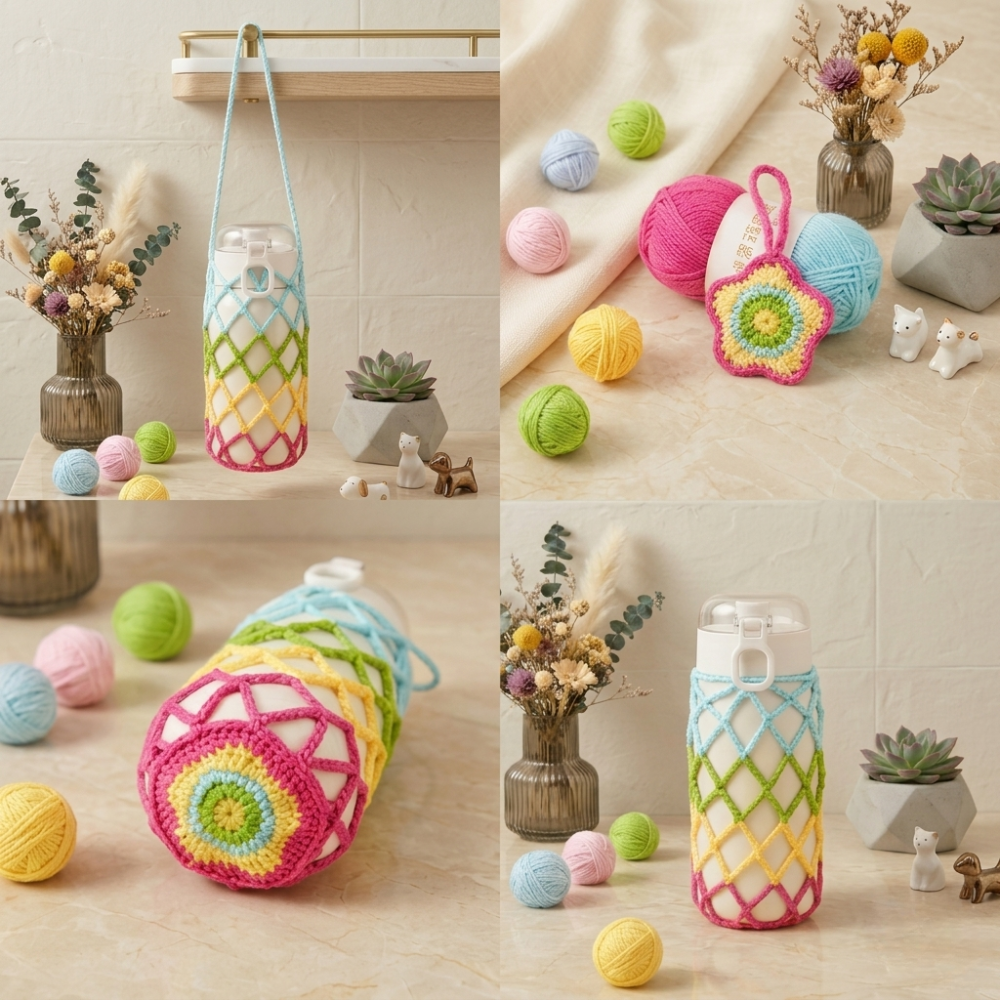 2-in-1 Rainbow Bottle Holder & Keychain Crochet Pattern