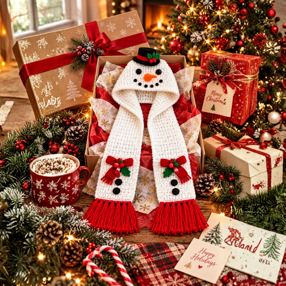4in1 Christmas Hooded Scarf Crochet Pattern