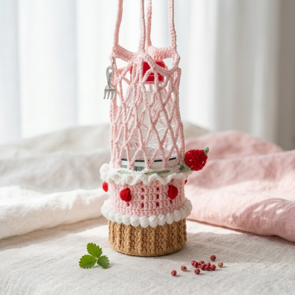 Strawberry Cake Cup Holder Crochet Pattern