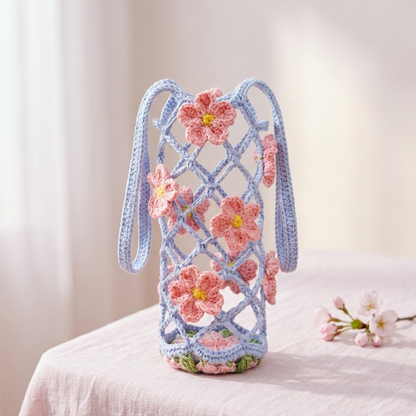 3in1 Mesh Hollow Cup Cozy Crochet Macaron Flower Cup Sleeve Pattern Water Bottle Holder