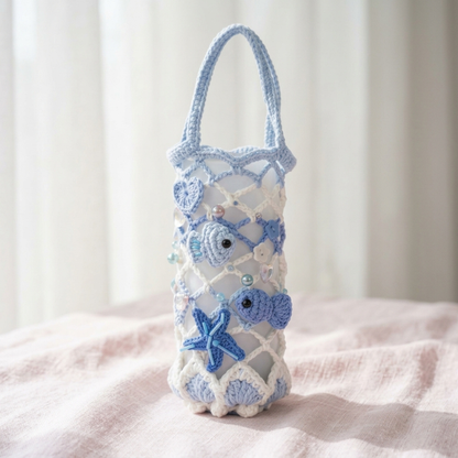 3in1 Mesh Hollow Cup Cozy Crochet Macaron Flower Cup Sleeve Pattern Water Bottle Holder