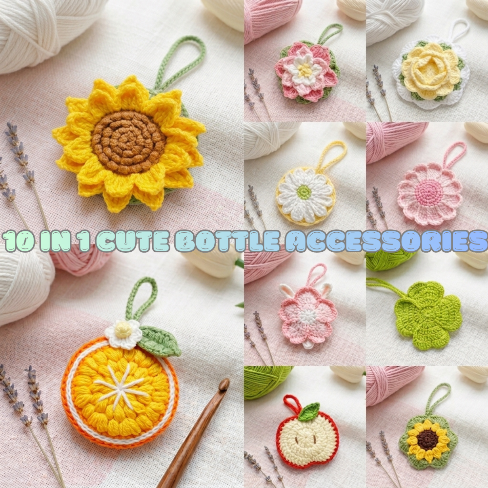 10-in-1 Water Bottle Holder, Mesh Bag & Bag Charm Crochet Pattern
