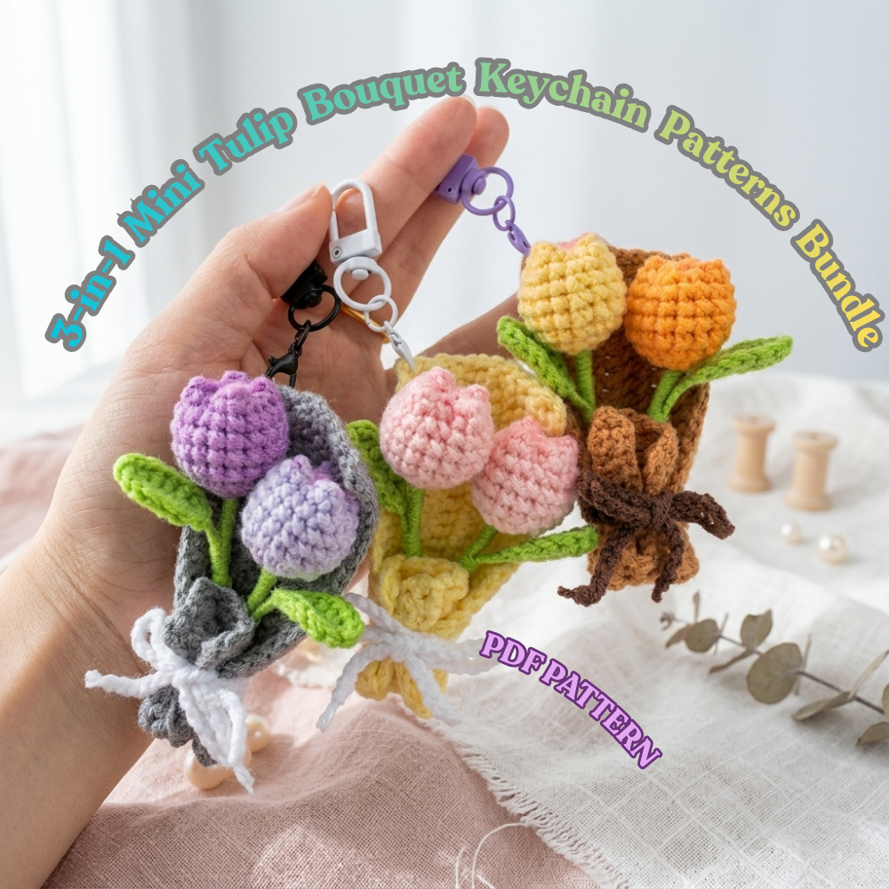 Mini Tulip Bouquet Keychain Bag Charm Crochet Pattern