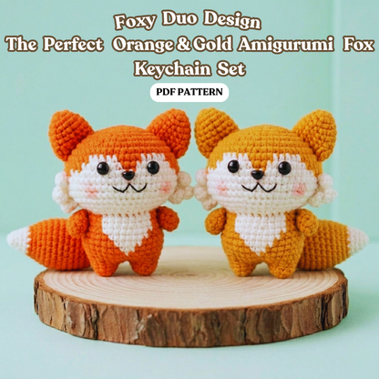 Foxy Duo Design The Perfect Orange & Gold Amigurumi Fox Keychain Set