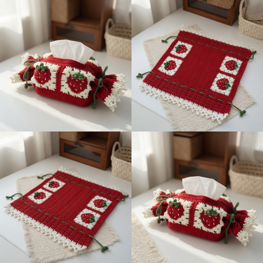 Sweet Strawberry Candy Cane Tissue Cover Crochet Pattern
