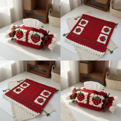 Sweet Strawberry Candy Cane Tissue Cover Crochet Pattern