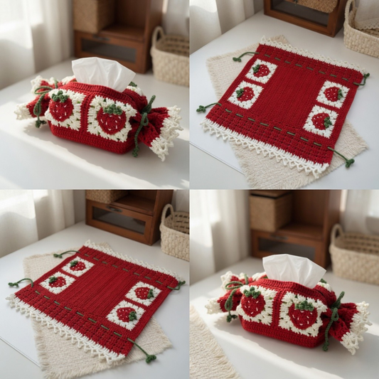 Sweet Strawberry Candy Cane Tissue Cover Crochet Pattern