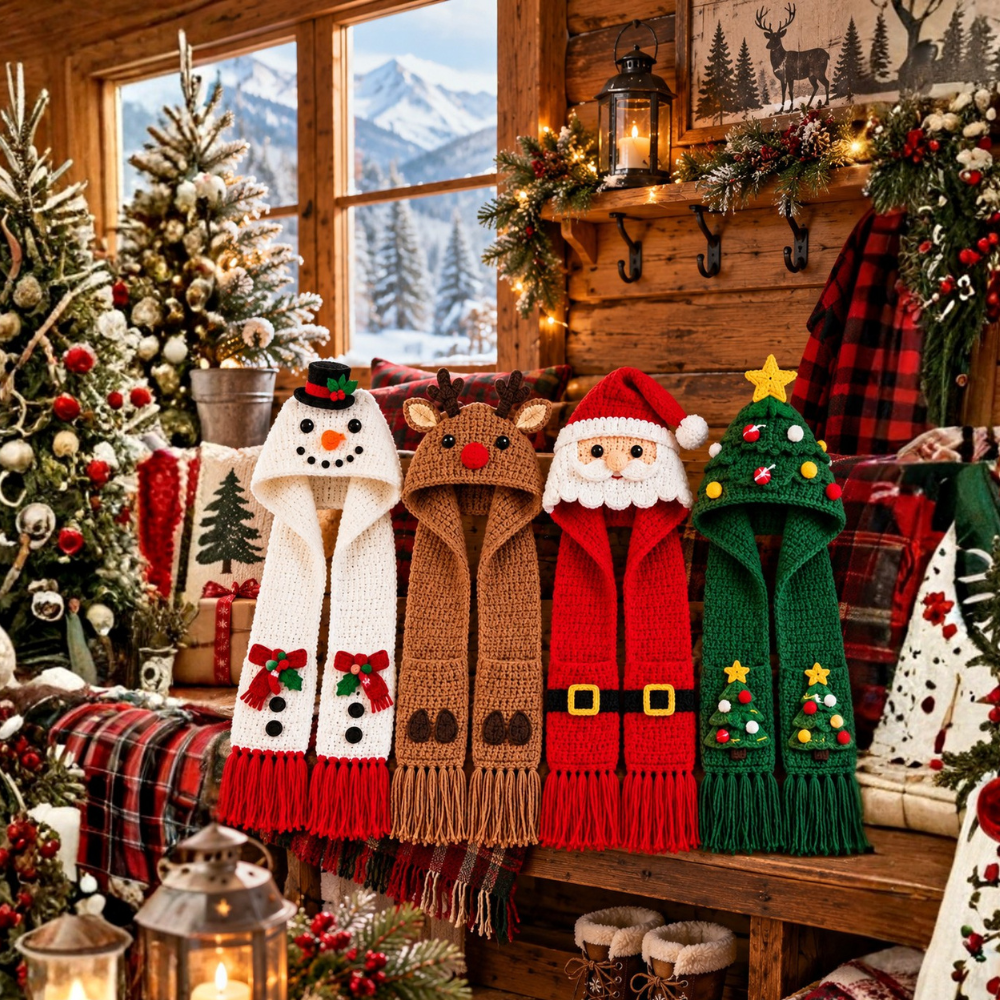 4in1 Christmas Hooded Scarf Crochet Pattern