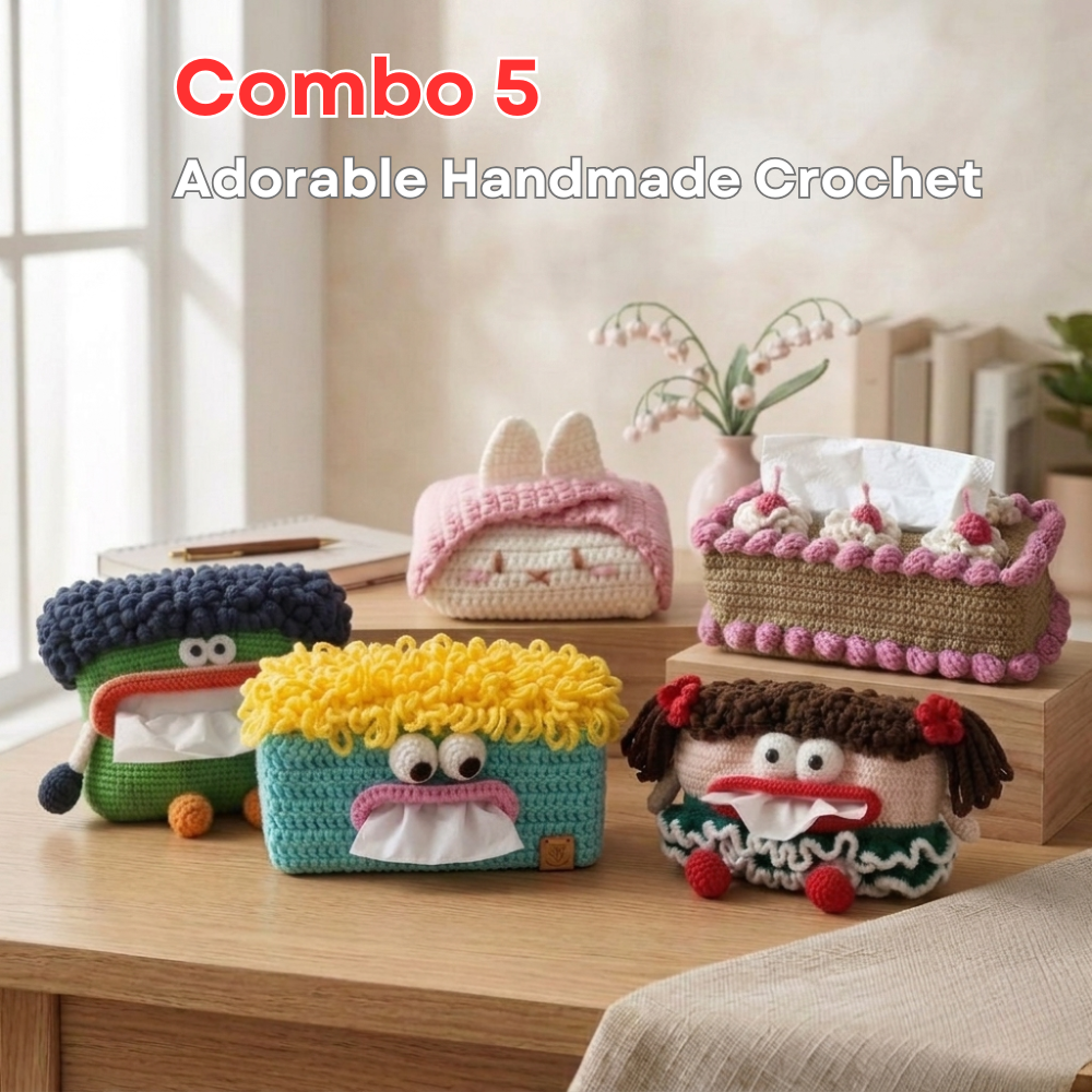 Cute Character Tissue Box Cover Crochet Pattern Bundle Cake & Bunny