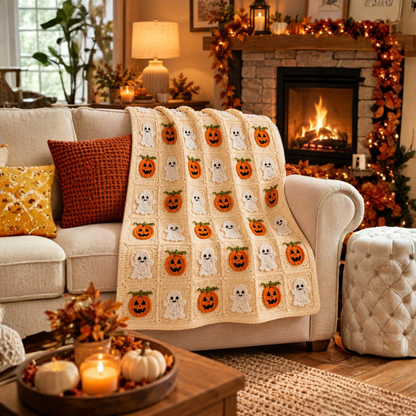 Halloween Ghost and Pumpkin Baby Blanket Crochet Pattern
