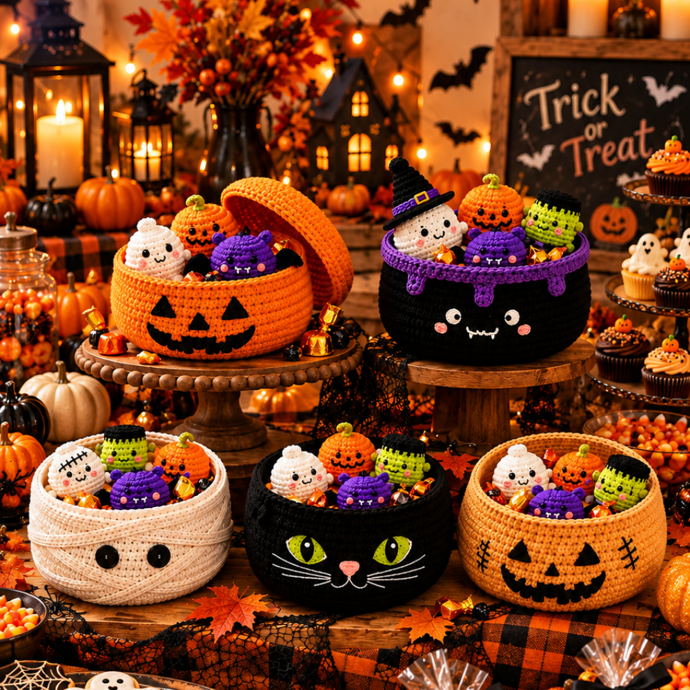 5 Halloween Basket Dumplings Crochet Pattern