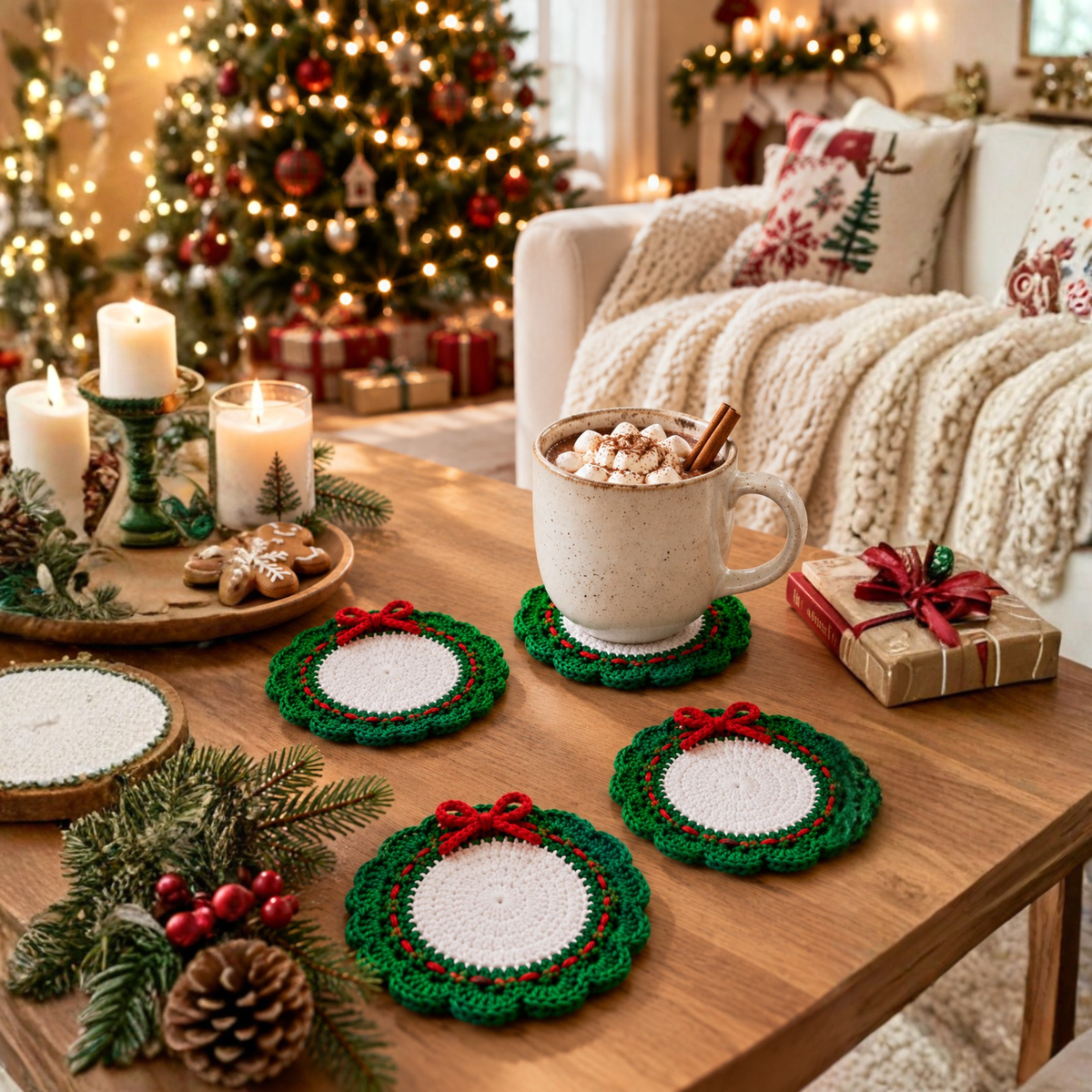 Crochet Christmas Coaster Pattern