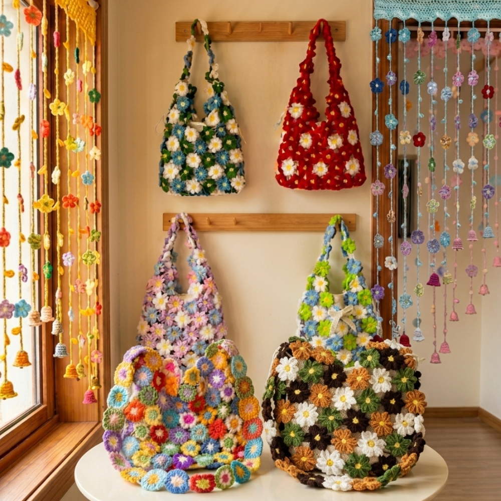 Floral Bags & Curtain Decor Crochet Pattern