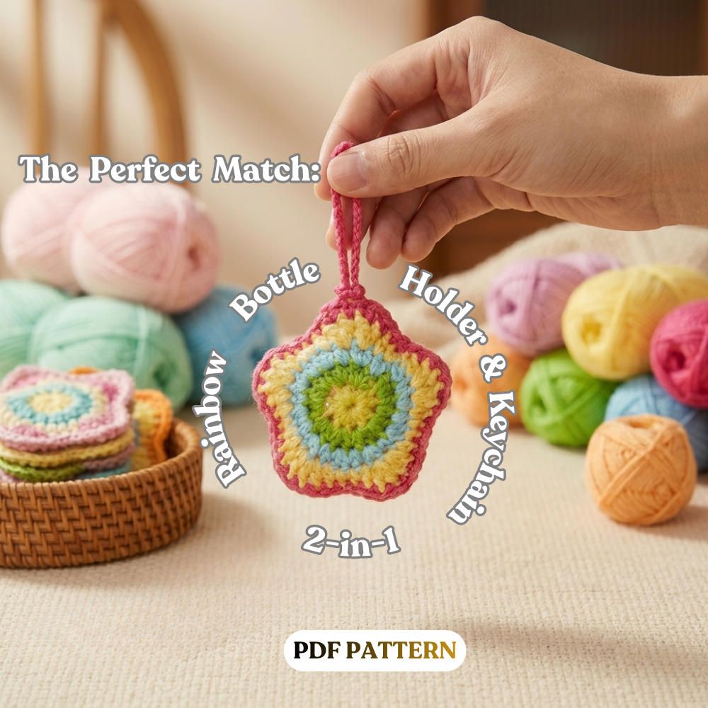 2-in-1 Rainbow Bottle Holder & Keychain Crochet Pattern