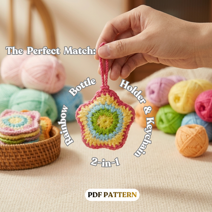 2-in-1 Rainbow Bottle Holder & Keychain Crochet Pattern