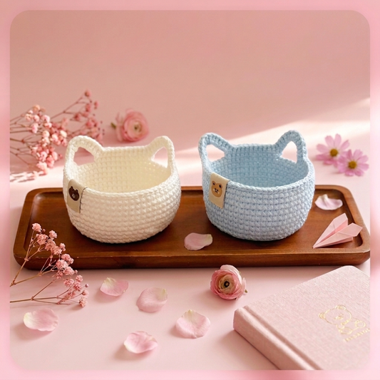 Adorable Cat-Eared Crochet Baskets