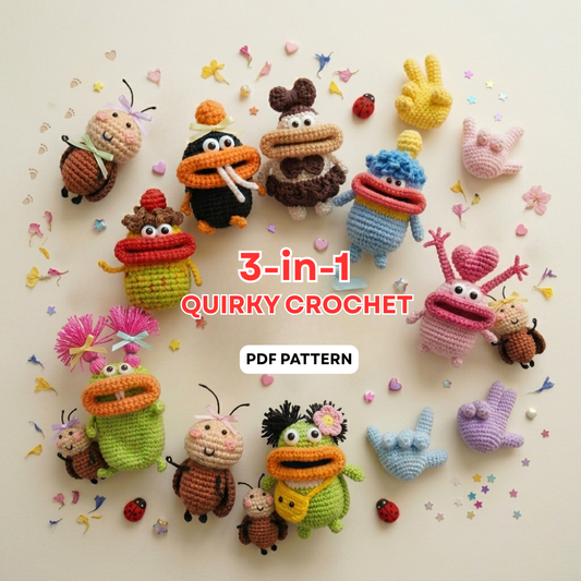 3-in-1 Crochet Set: Big-Mouth Monsters, Hand Keychains & Adorable Roaches