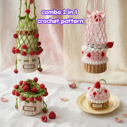 Combo Rose Strawberry Cake Bottle Holder Crochet Pattern