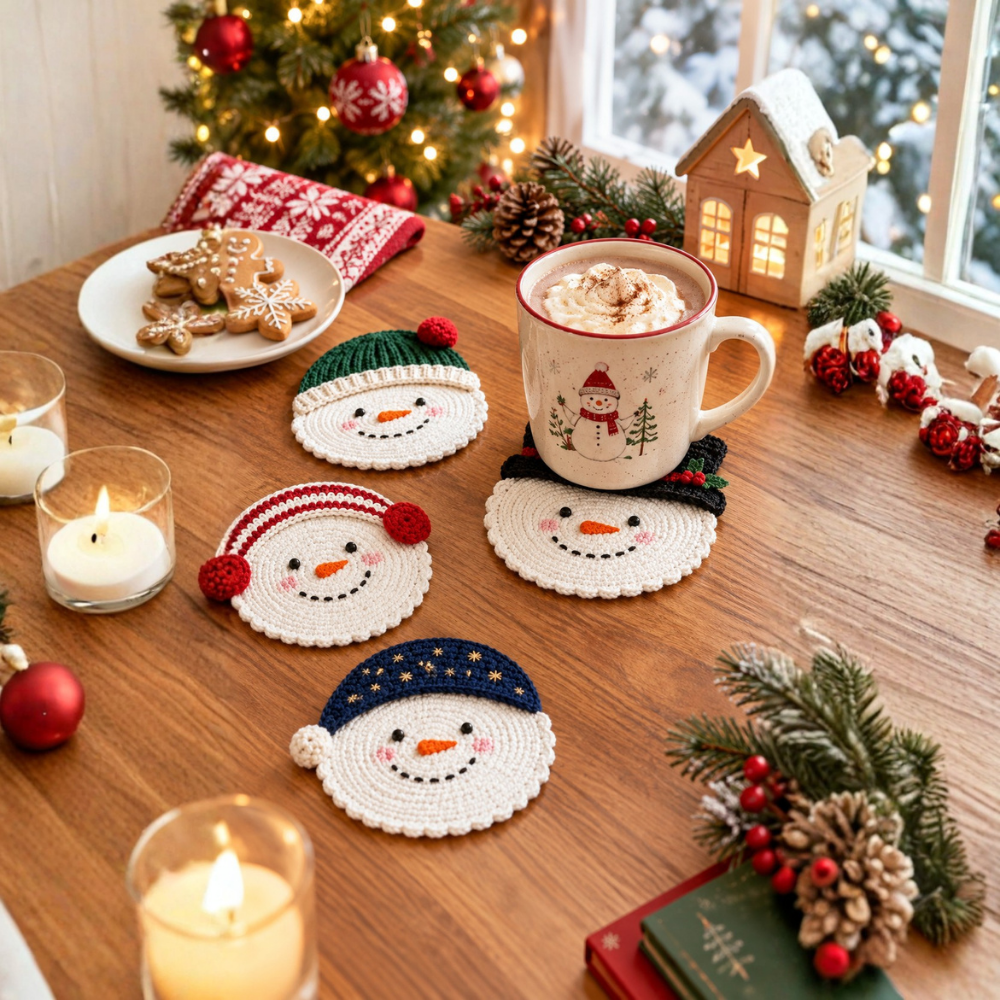 Christmas Snowman Crochet Coaster Pattern