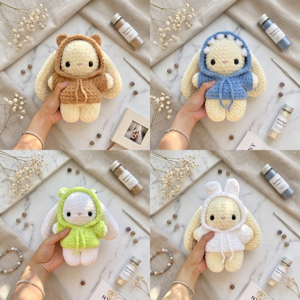 継ぎ接ぎ餅娘 ミルクボーイ hanged bunny sweat tops 9-in-1 Baby Bunny Hoodie Crochet Pattern PDF — Newborn to 2 Years