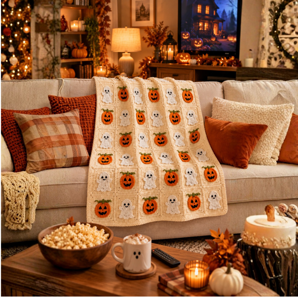 Halloween Ghost and Pumpkin Baby Blanket Crochet Pattern