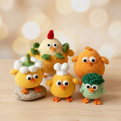 5-in-1 Chick Amigurumi Crochet Pattern Bundle