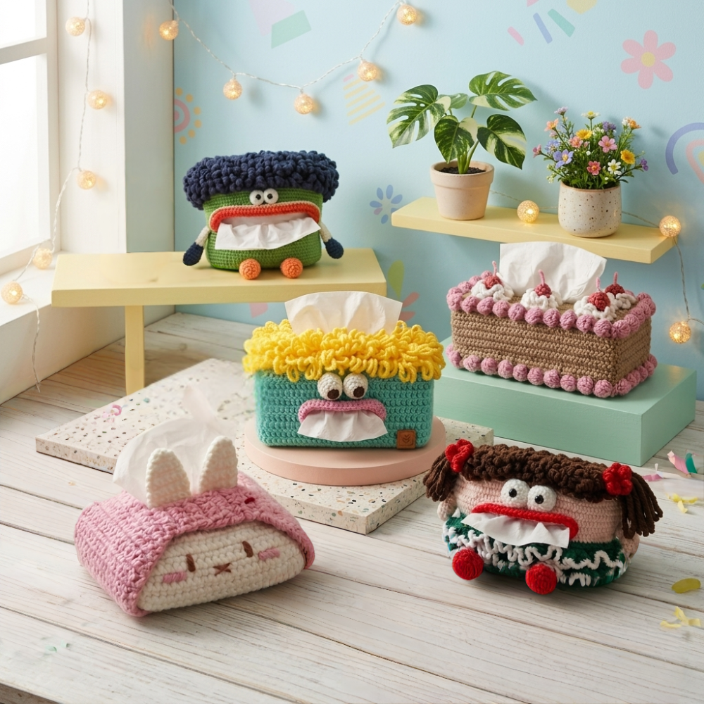 Cute Character Tissue Box Cover Crochet Pattern Bundle Cake & Bunny