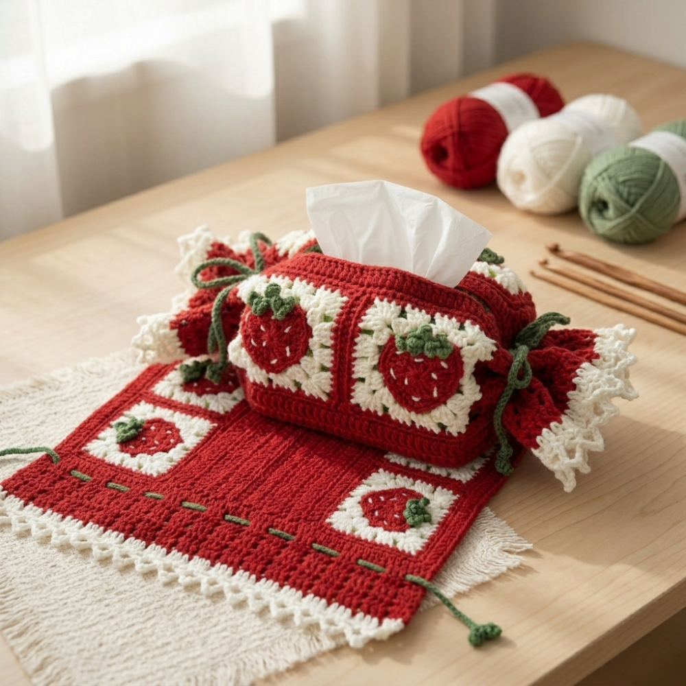 Sweet Strawberry Candy Cane Tissue Cover Crochet Pattern