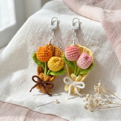 Mini Tulip Bouquet Keychain Bag Charm Crochet Pattern