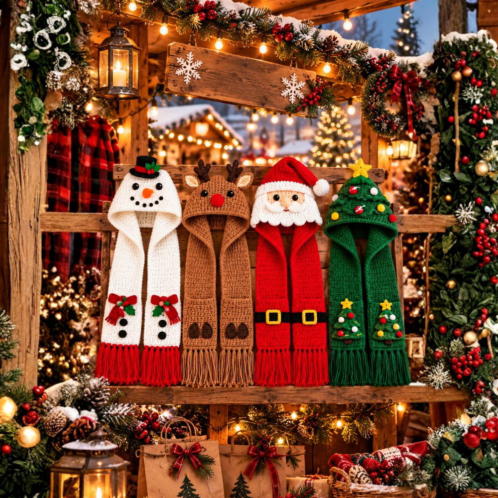 4in1 Christmas Hooded Scarf Crochet Pattern