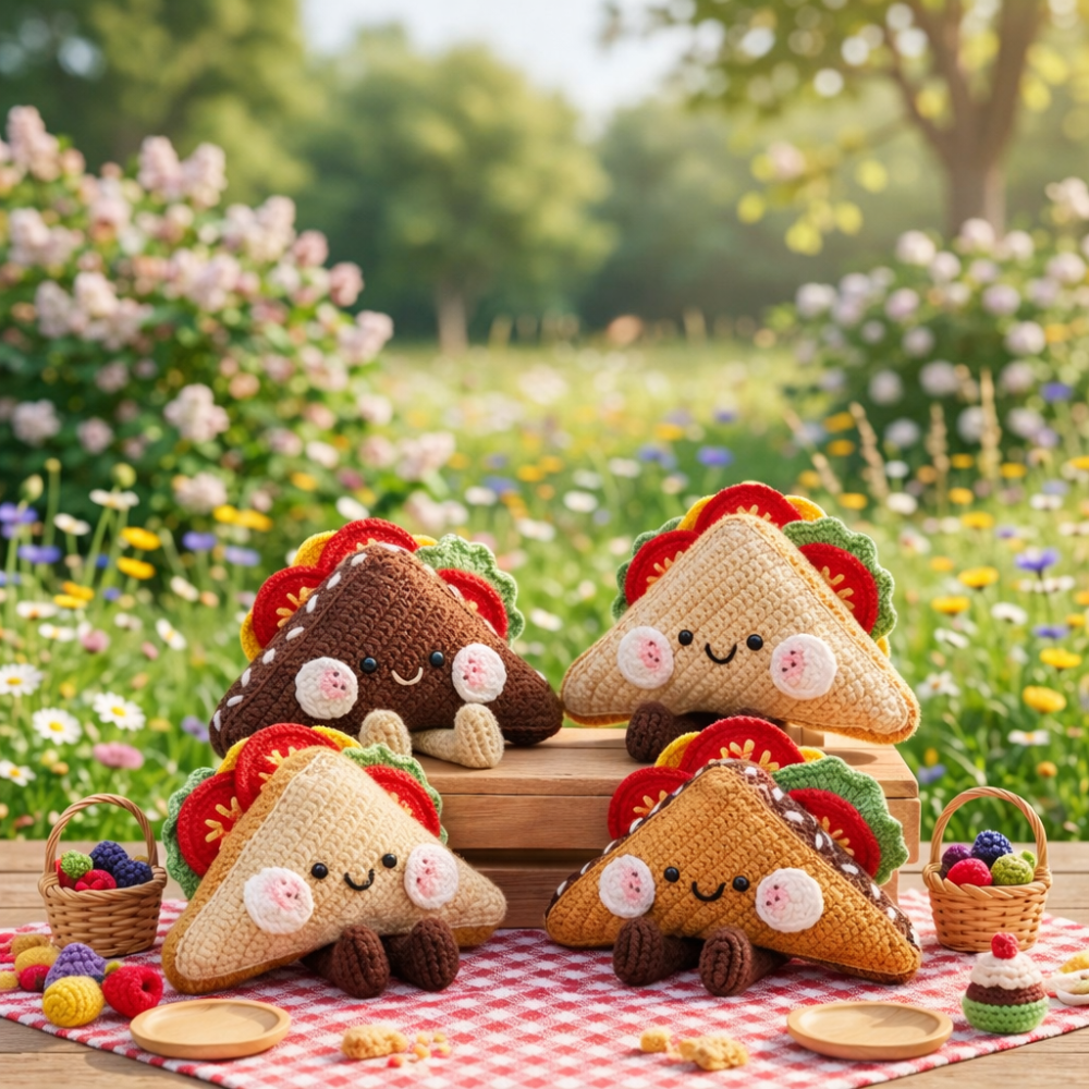 Crochet Kawaii Sandwich Plush – Cute Amigurumi Food Toy Crochet Pattern