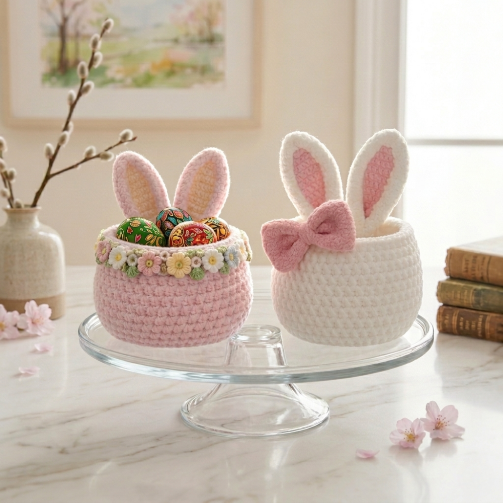 2-in-1 Handmade Crochet Easter Bunny Baskets