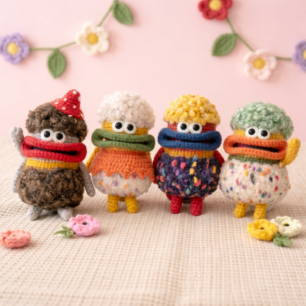 4-in-1 Colorful Amigurumi Big Lips Monster Pouch Crochet Pattern