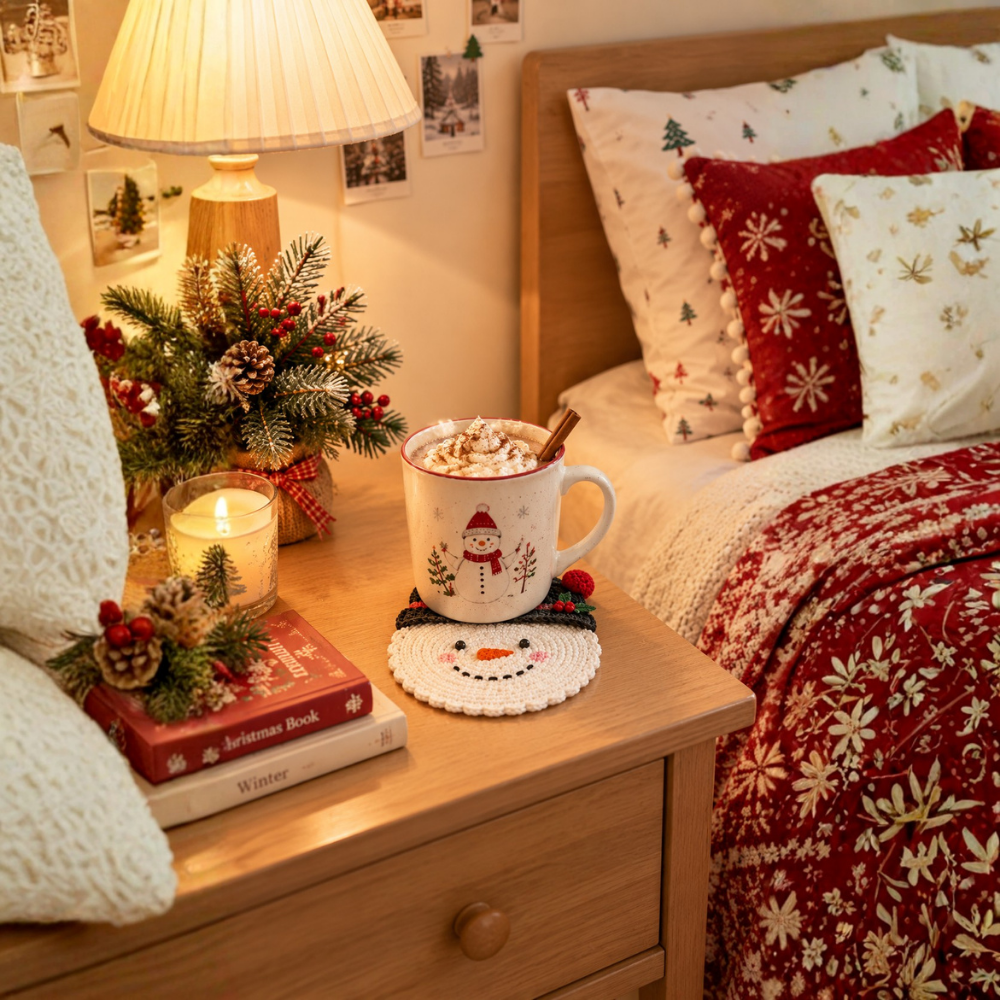 Christmas Snowman Crochet Coaster Pattern