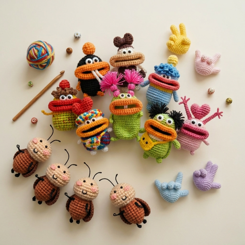 crochet bakemono monsters 3-in-1 Crochet Set: Big-Mouth Monsters, Hand Keychains & Adorable Roac – Vibecrochet