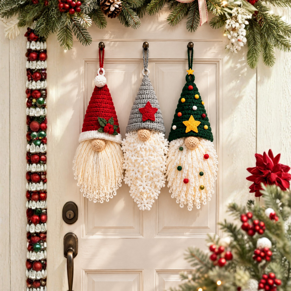 Christmas Door Hanger Santa Gnome Ornament Set