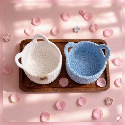 Adorable Cat-Eared Crochet Baskets