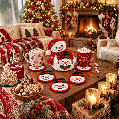 5 Snowman Crochet Coaster Pattern