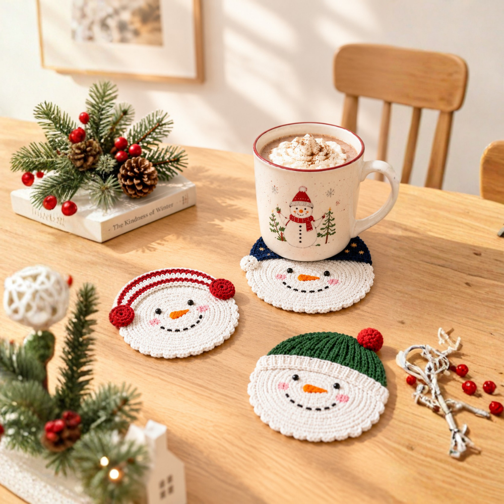 Christmas Snowman Crochet Coaster Pattern
