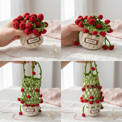 Combo Rose Strawberry Cake Bottle Holder Crochet Pattern