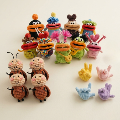 3-in-1 Crochet Set: Big-Mouth Monsters, Hand Keychains & Adorable Roaches