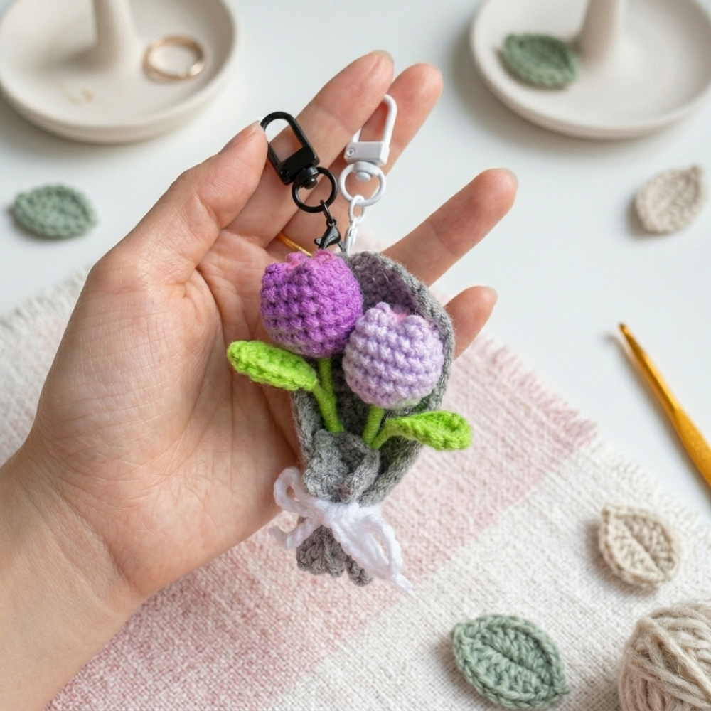 Mini Tulip Bouquet Keychain Bag Charm Crochet Pattern