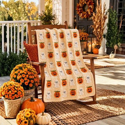 Halloween Ghost and Pumpkin Baby Blanket Crochet Pattern