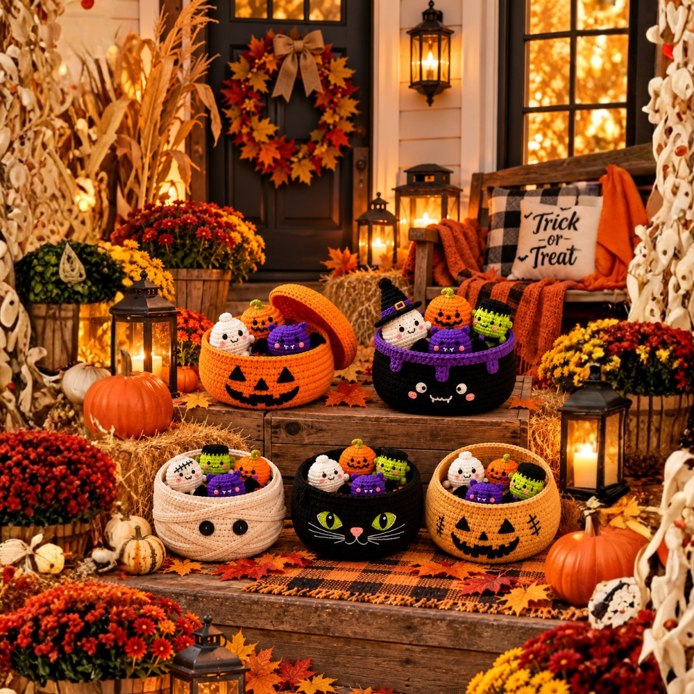 5 Halloween Basket Dumplings Crochet Pattern