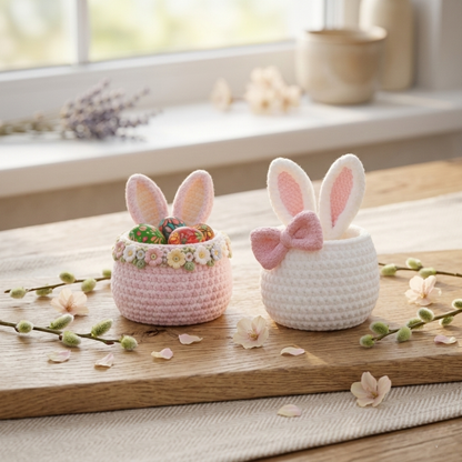 2-in-1 Handmade Crochet Easter Bunny Baskets
