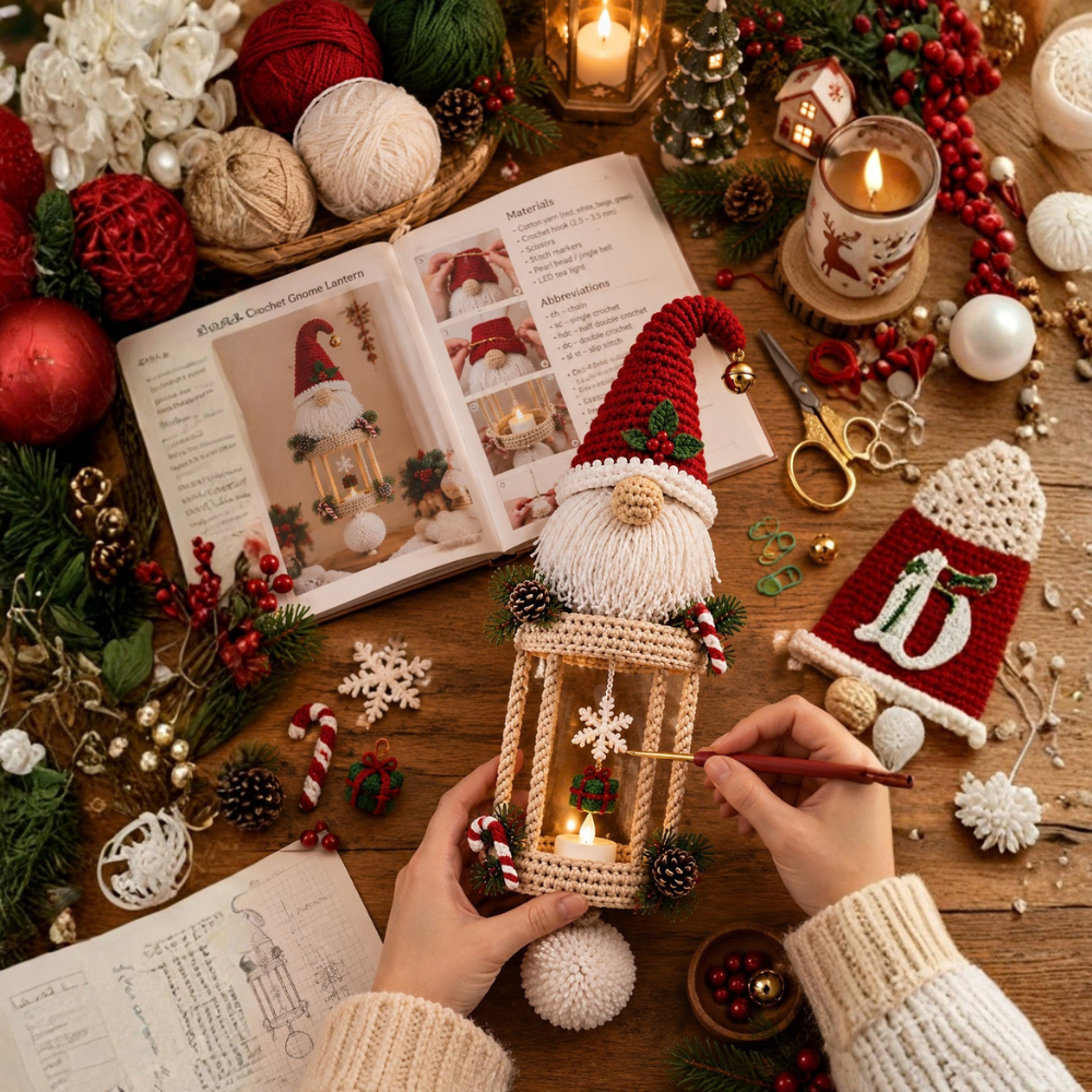 Christmas Gnome Hanging Lantern Crochet Pattern
