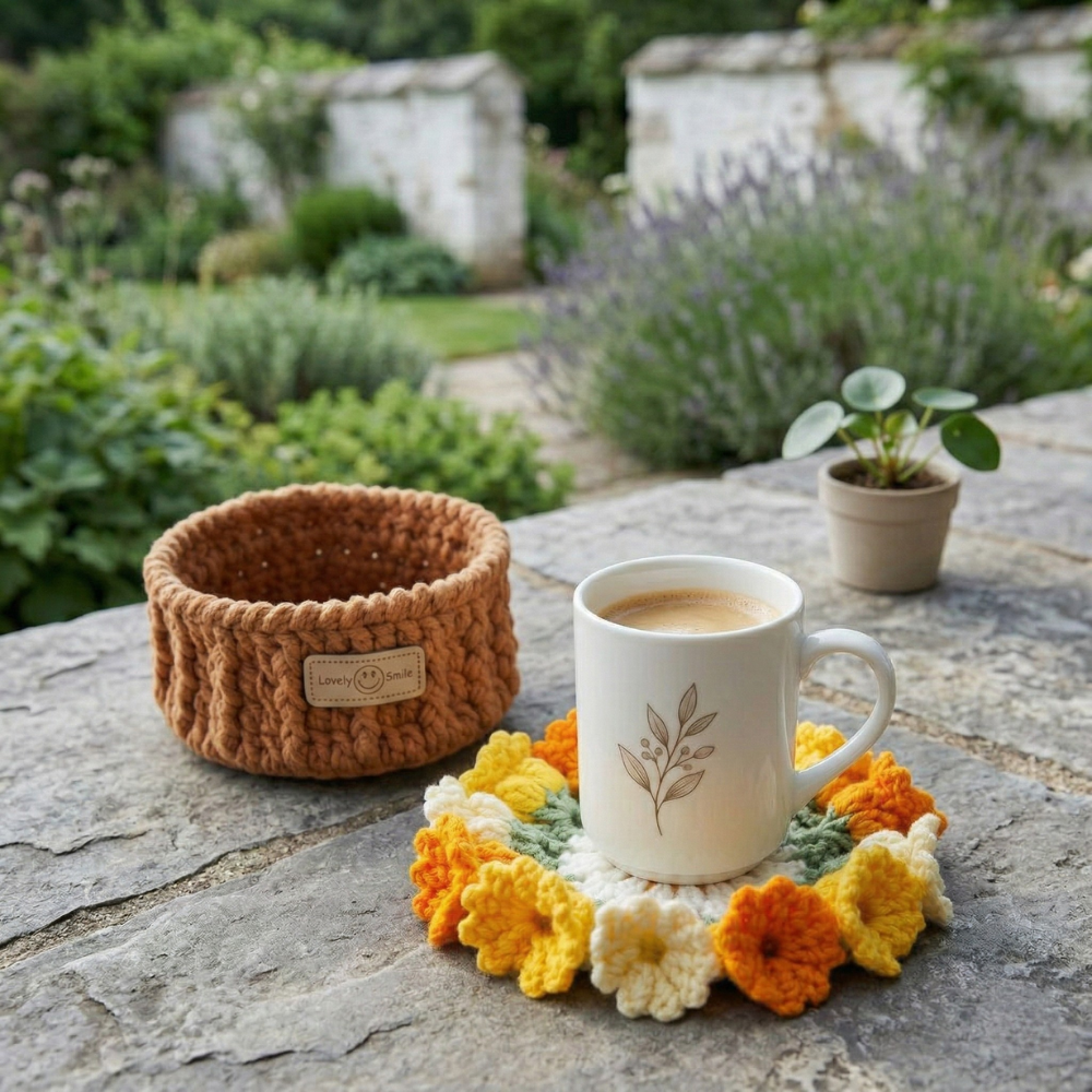 Combo Rose Water Bottle Holder Flower Coaster Crochet Pattern