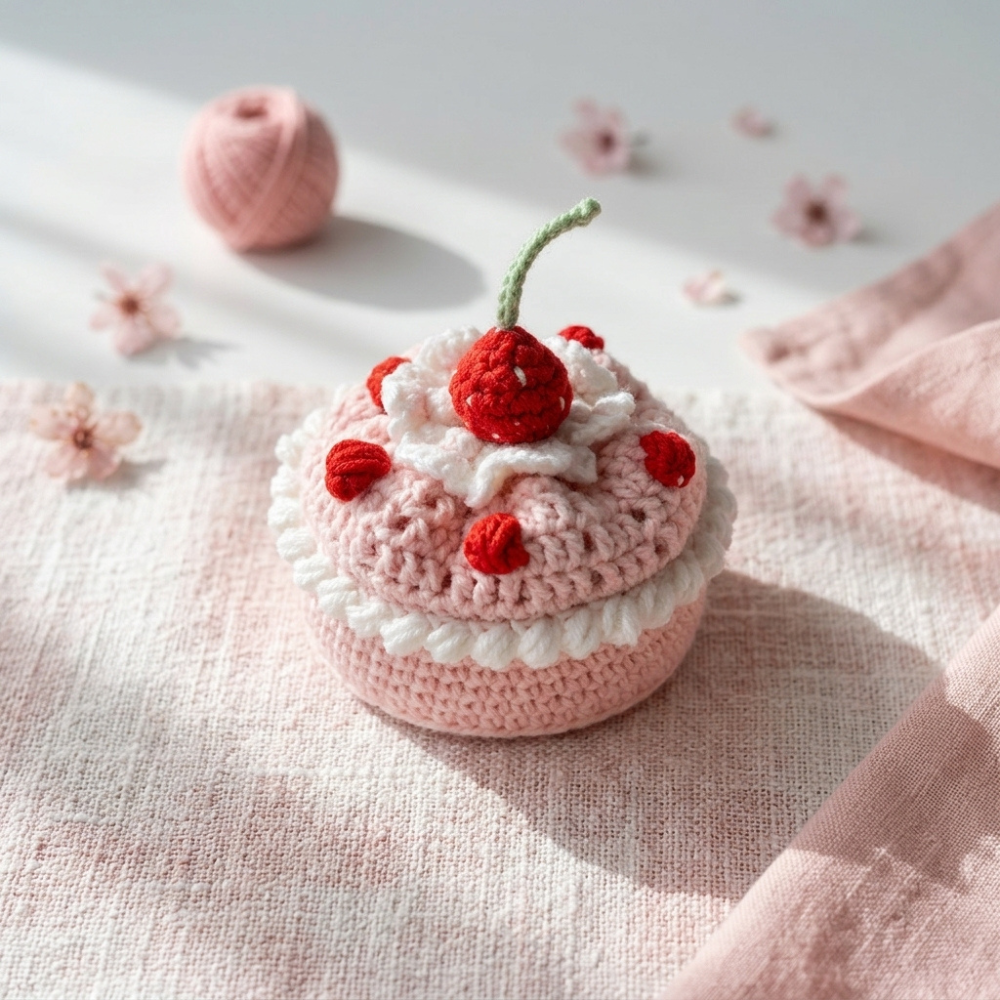 Strawberry Cake Cup Holder Crochet Pattern